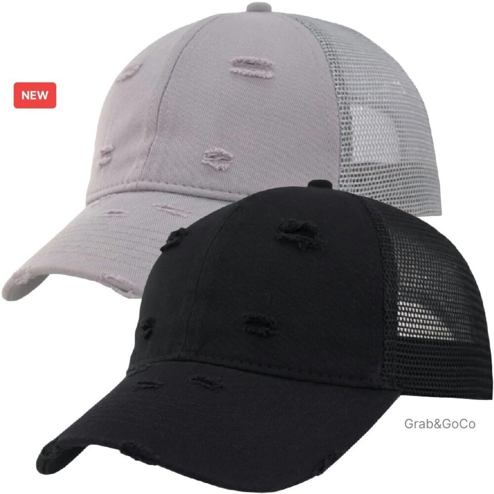 Ripped Distressed Trucker Hat Soft Mesh Back Adjustable Snapback Y2K Retro